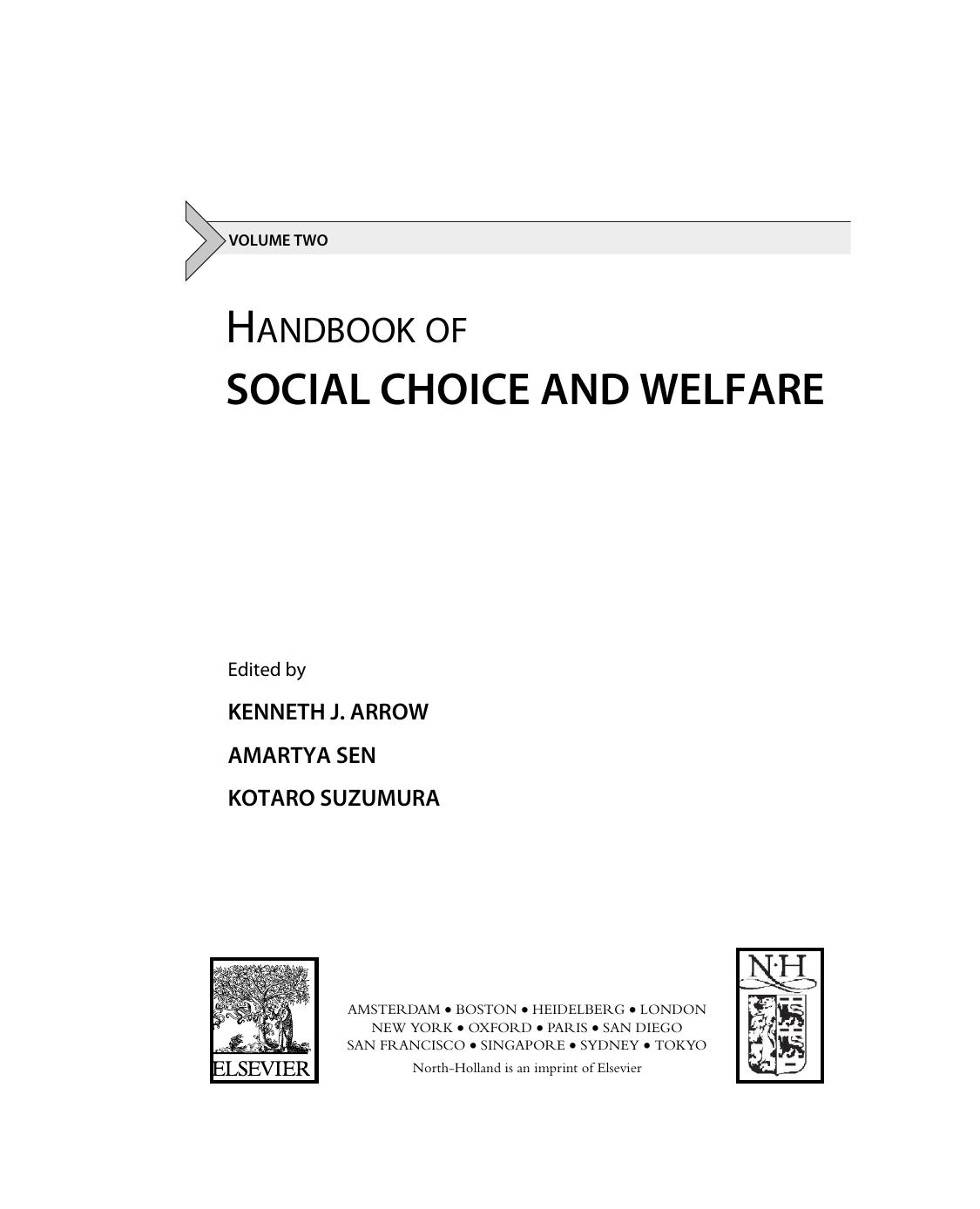 Handbook of Social Choice and Welfare, Volume 2