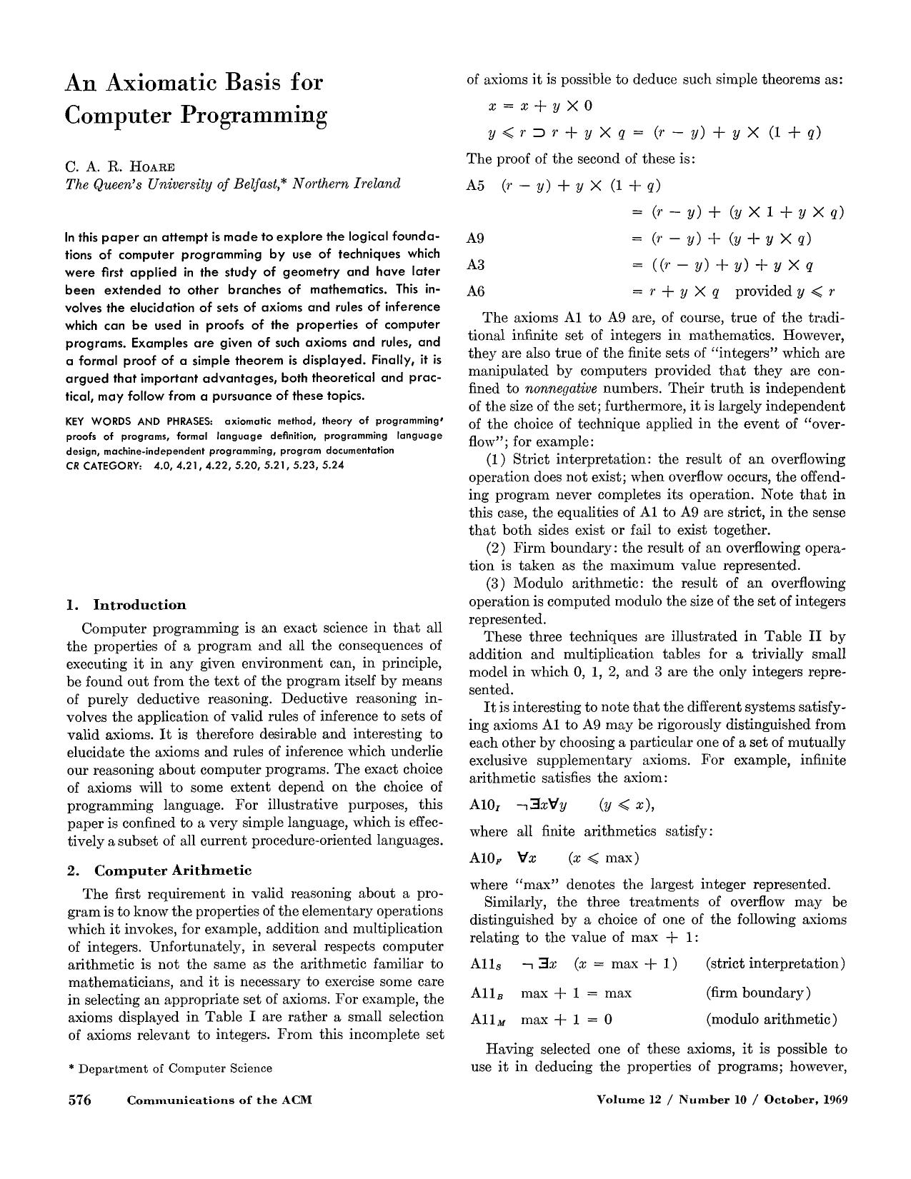 An Axiomatic Basis for Computer Programming