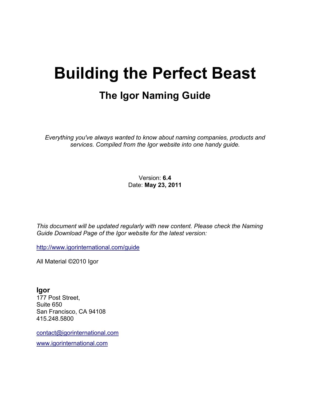 Building the Perfect Beast: the Igor Naming Guide