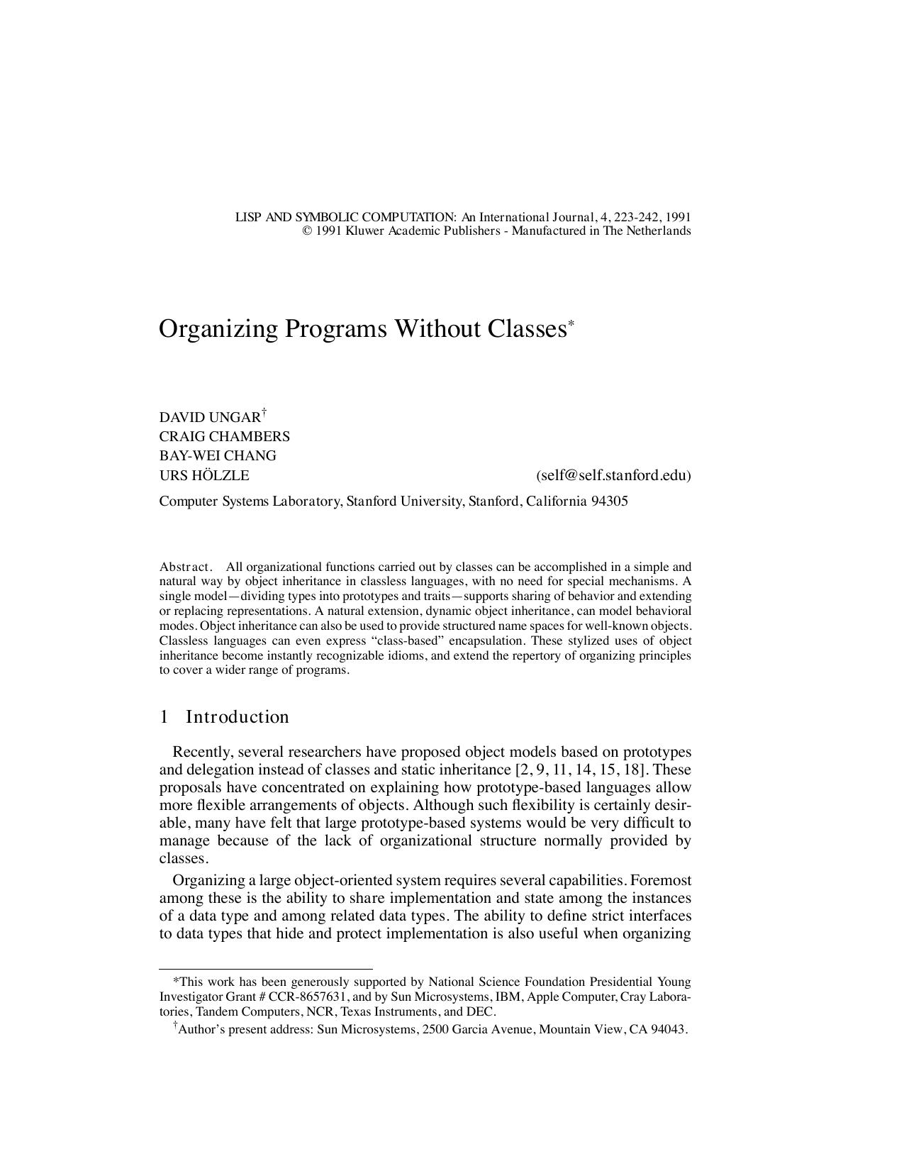 Organizing Programs Without Classes