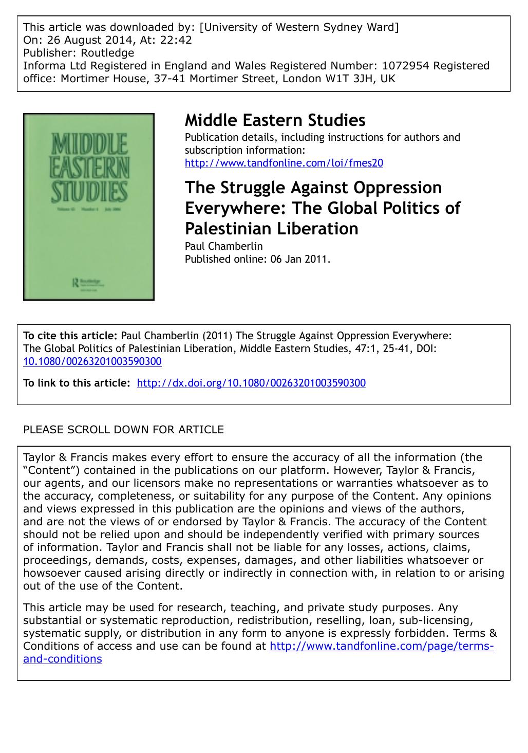 The Struggle Against Oppression Everywhere: The Global Politics of Palestinian Liberation
