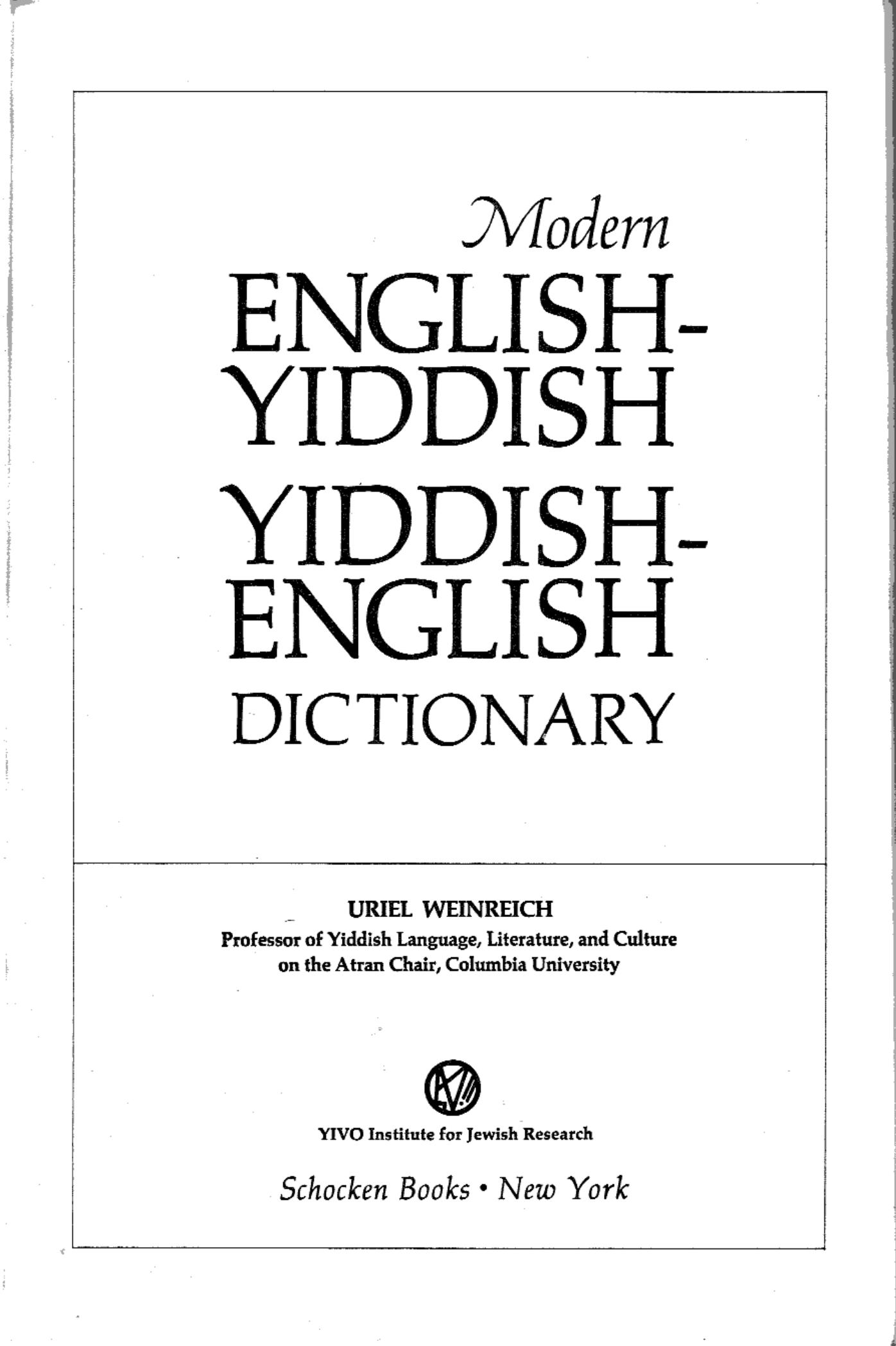 Modern English-Yiddish Yiddish-English Dictionary
